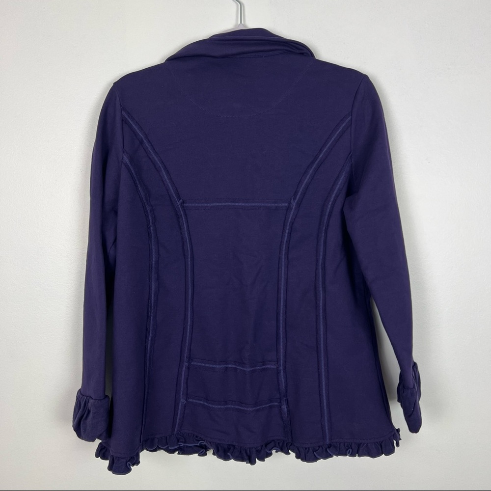 Neon Buddha Knit Jacket Large Buttons Ruffle Purple Size Petite Large - Picture 6 of 6